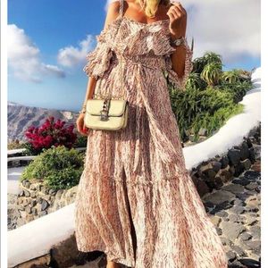 Cream & Red Off-Shoulder Maxi Dress - Small